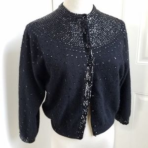 Vintage 50s black cashmere/sequin cardigan